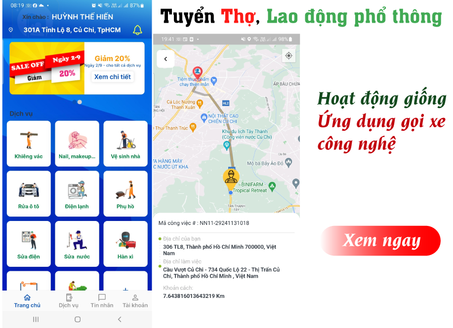 Tuyen tho tuyen nhan cong giong ung dung goi xe
